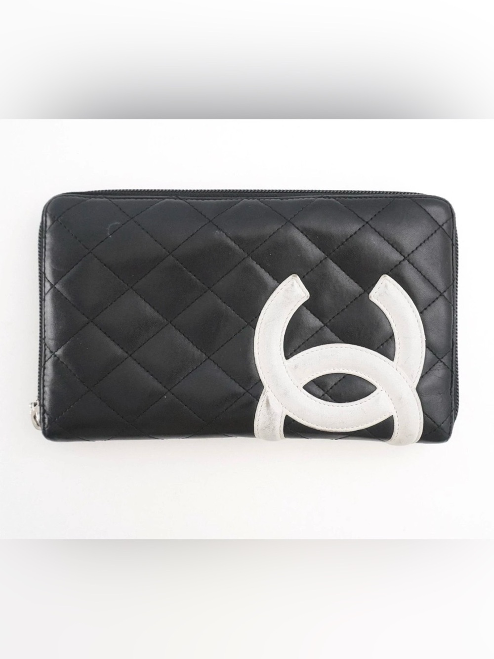 Chanel Cambon Wallet Quilted Leather CC Logo Zip Around Black Pink - Picture 2 of 15